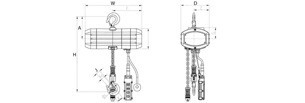 1 ton 2200 lb 208~240/440~480V 2 Speed Electric Chain Hoist 20 ft